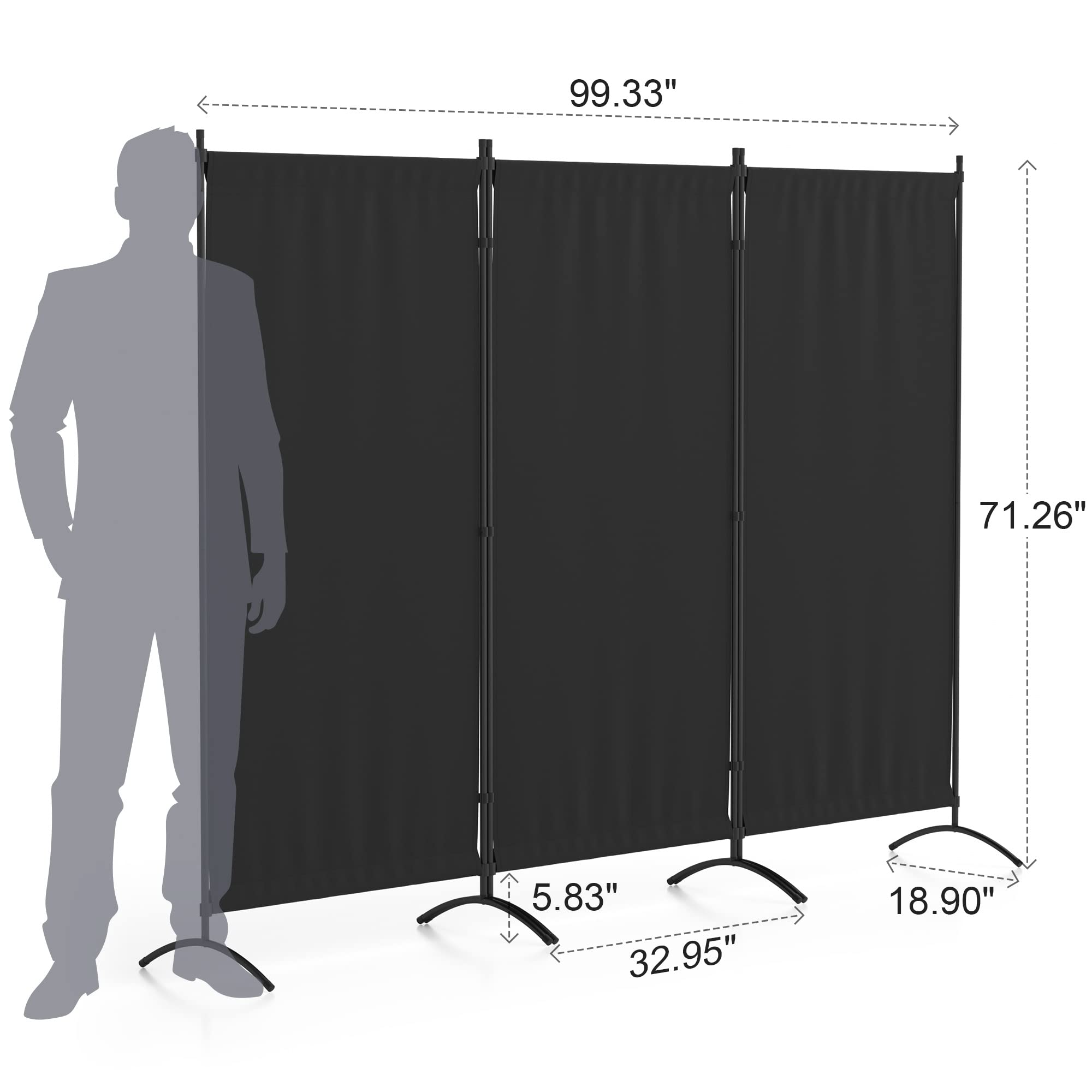 Morngardo Room Divider Folding Privacy Screens 3 Panel Partitions Dividers Portable Separating for Home Office Bedroom Dorm Decor (Black)