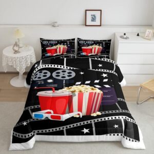 feelyou popcorn bedding set movie theater comforter cinema poster design comforter set for kids adults vintage cinema movie theater duvet set soft room decor king size quilt boys