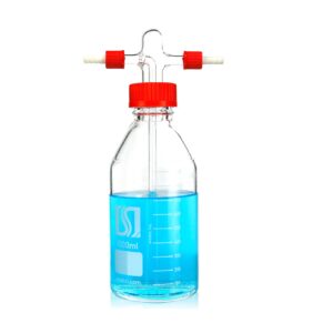 alwsci lab gas washing bottle glass 1000ml graduated lab buffer bottle, drechsel head gl45 with filter disc adjustable immersion, 2 threads gl14 pbt red screw cap, 1set