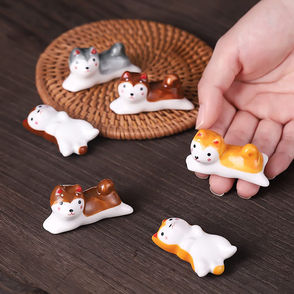 10 Pcs Cute Lucky Cat Chopsticks Holder Japanese Style Ceramic Cat Chopstick Rest Set Dinner Spoon Stand Knife Fork Holder (Dog)