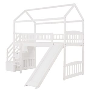 Harper & Bright Designs Loft Bed with Stairs and Slide, House Loft Bed Twin Size with Step Storage Drawers Stairway Playhouse Bed for Kids Toddlers Girls, Boys, No Box Spring Needed (Twin, White)