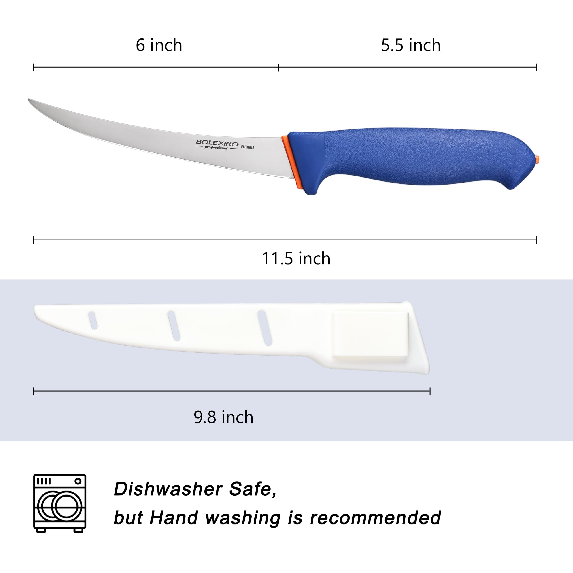 BOLEXINO 6 Inch Boning Knife, Flexible Curved Blade Processing Knife, Super Sharp Fillet Knife, German Stainless Steel Chef Knife W/Non-slip Softgrip for Kitchen Home Restaurant (Blue)