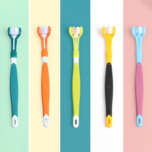 Dog Toothbrush Soft Bristles Non-Slip Handle Dental Care Plastic Three Sided Oral Cleaning Toothbrush for Home Atrovirens