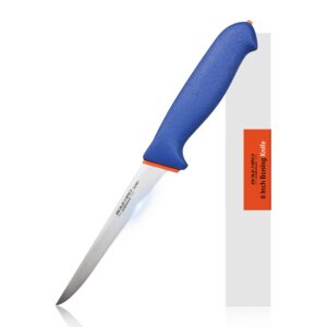 bolexino 6 inch boning knife, flexible straight blade processing knife, super sharp fillet knife, german stainless steel chef knife w/non-slip softgrip, prep chicken & fish with ease (blue)