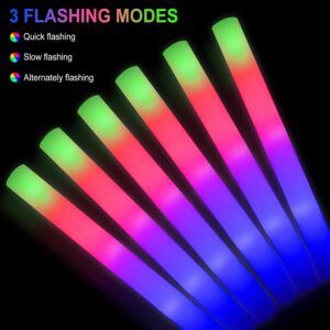 SEEROOTOYS 42pcs Foam glow sticks,Led foam sticks Valentine's Day glow in the dark party Supplies 3 Modes Colorful Flashing light up foam sticks for wedding,christmas,Raves,Birthday,Halloween Party