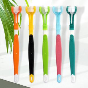 Dog Toothbrush Soft Bristles Non-Slip Handle Dental Care Plastic Three Sided Oral Cleaning Toothbrush for Home Atrovirens