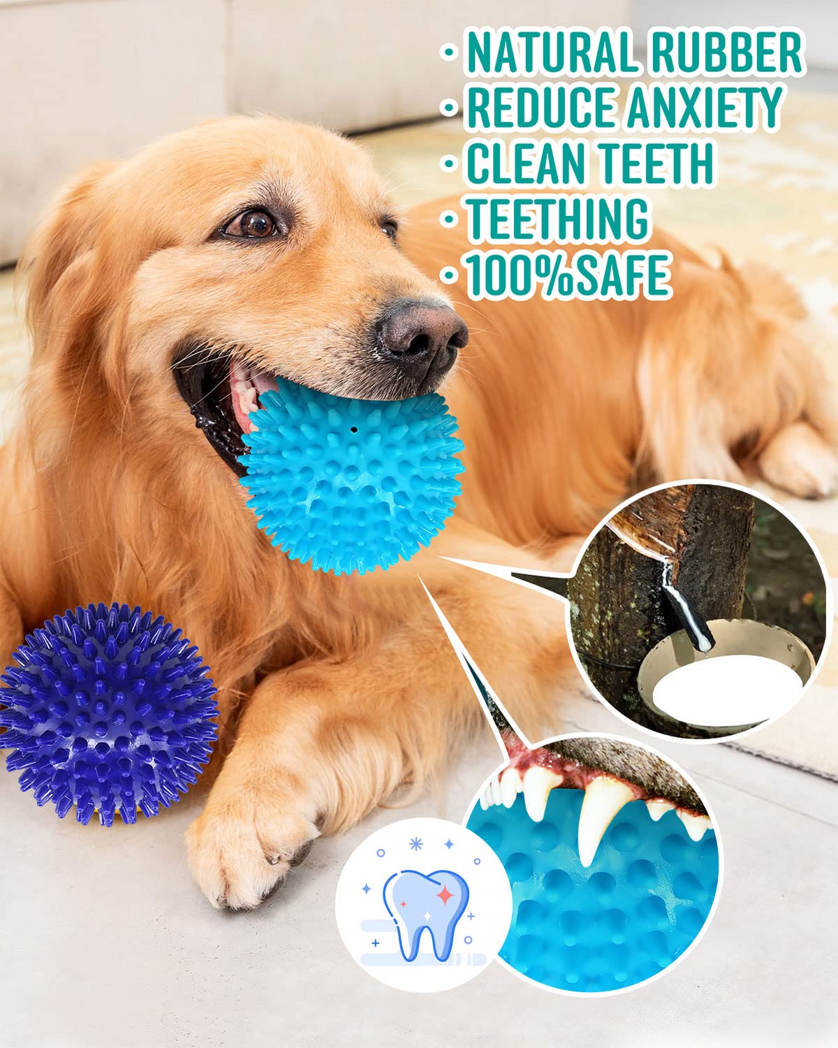 Pweituoet 2 Pack 4.5” Heavy Duty Squeaky Dog Ball for Medium Large Dogs, Spikey Dog Ball Toys for Clean Teeth and Training, Large Dog Toys for Aggressive Chewers