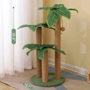 Fhiny 35.4"Tall Cat Scratching Post, Cat Scratcher with 3 Scratching Poles for Adult Kitten Scratching Tree Hanging Ball Toy Cute Canna Vertical Kitty Activity Center for Indoor Large Cat Kitty Rabbit