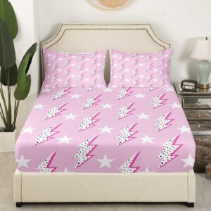 lightning flash print kids fitted sheet twin size,boys girls adults bedroom decor,abstract stars polka dots bed cover,stylish chic bedding set,pink romantic bed sheet,1 pillowcase