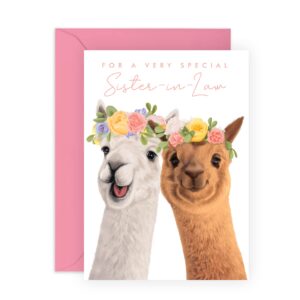 central 23 cute greeting card for her - very special sister-in-law - llama birthday card - sweet greeting card for women - sister birthday gift - comes with stickers - recyclable