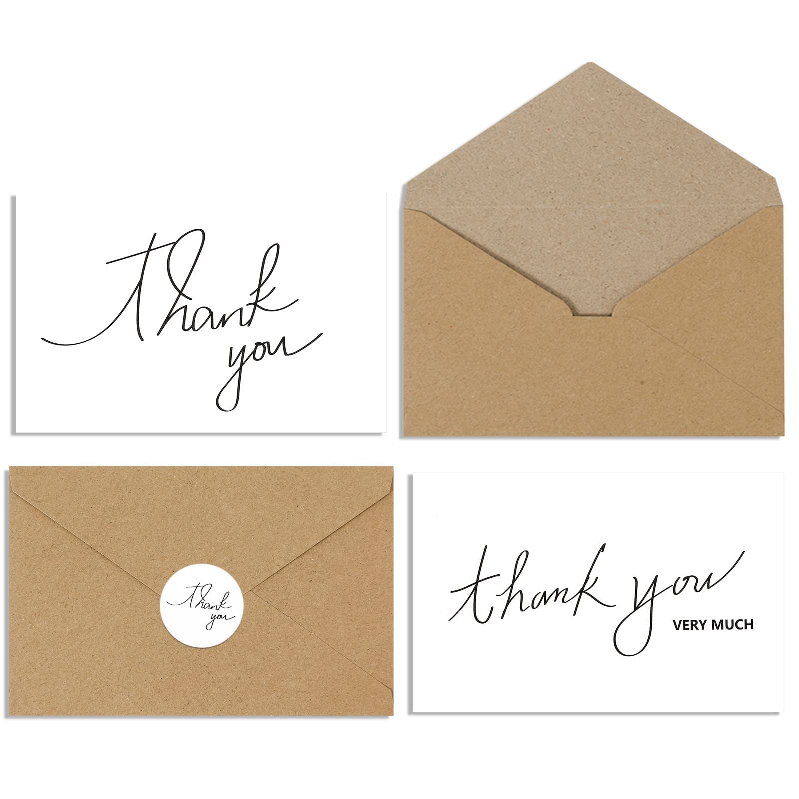 WLIEYEE (48 Pack) Thank You Cards With Envelopes, 6 x 4 Inches Thank You Blank Notes with Stickers for Engagement, Business, Graduation, Baby Shower and Bridal Wedding (White, 48 Pack)