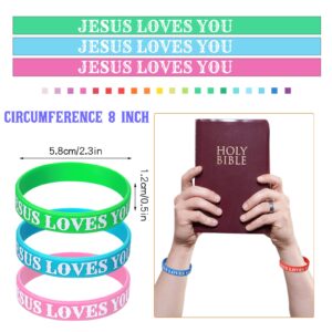 Lewtemi 100 Pcs Jesus Loves You Silicone Bracelet Colorful Rubber Wristbands Christian Bracelet Bulk Motivational Rubber Wristbands Inspirational Bracelet for Men Women Party Favors(Bright Color)