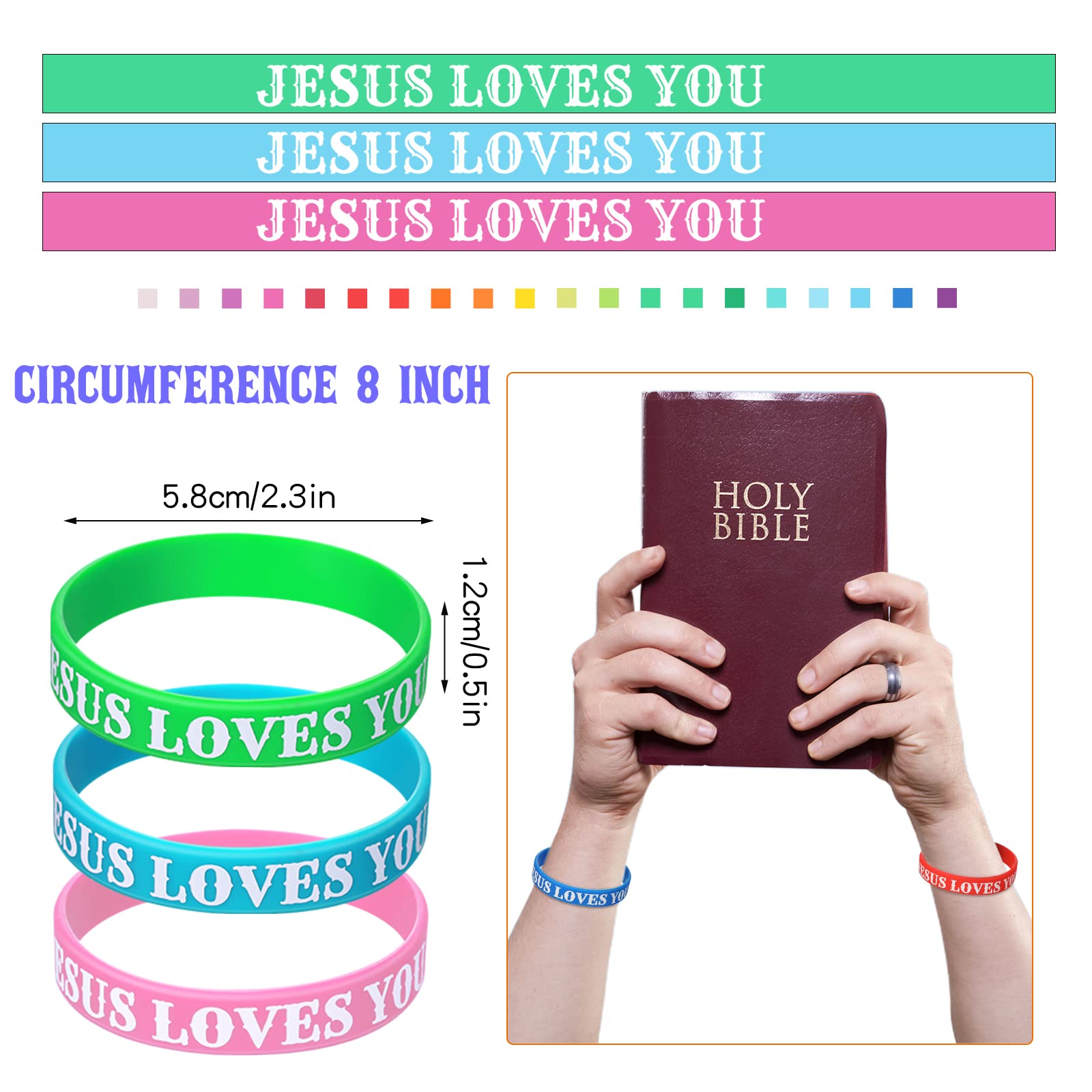 Lewtemi 100 Pcs Jesus Loves You Silicone Bracelet Colorful Rubber Wristbands Christian Bracelet Bulk Motivational Rubber Wristbands Inspirational Bracelet for Men Women Party Favors(Bright Color)