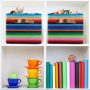 JUMBEAR Mexican Serape Blanket Stripes Rectangular Storage Bin 1 Pack, Collapsible Organizer Canvas Storage Basket with Handles for Closet, Office, Nursery, Home Decor