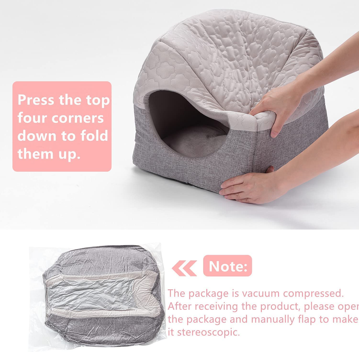 DREAMSOULE Cat Cosy Cube Bed, 3-in-1 Foldable Cat Dog Soft Sofa Cave Bed,Cool and Warm Tent Cave Microfiber Bed House with Removable Washable Cushion Pillow for Indoor Cats Small Dogs Puppy Pets