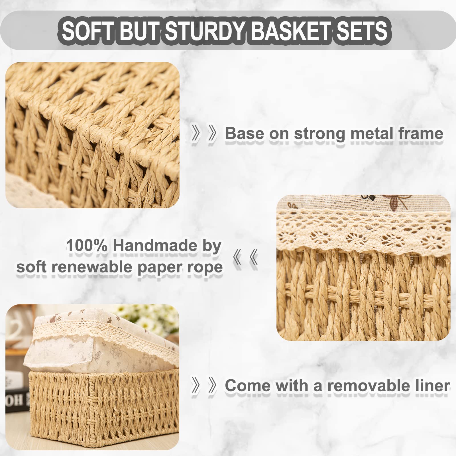 3 Pcs Handmade Wicker Storage Baskets Set Shelf Baskets,Woven Decorative Home Storage Bins for Bedroom,livingroom,kitchenroom,Table,Closet,Pantry, Entryway, Home Decor Beige