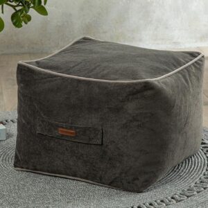 English Home Ottoman Pouffe, Comfortable Cube Foot Stool, Soft Velvet Bean Bag, Home Decor Footstool Extra Seating for Living Room, Bedroom, Casha, 17.7x17.7 inch (45x45 cm), Anthracite