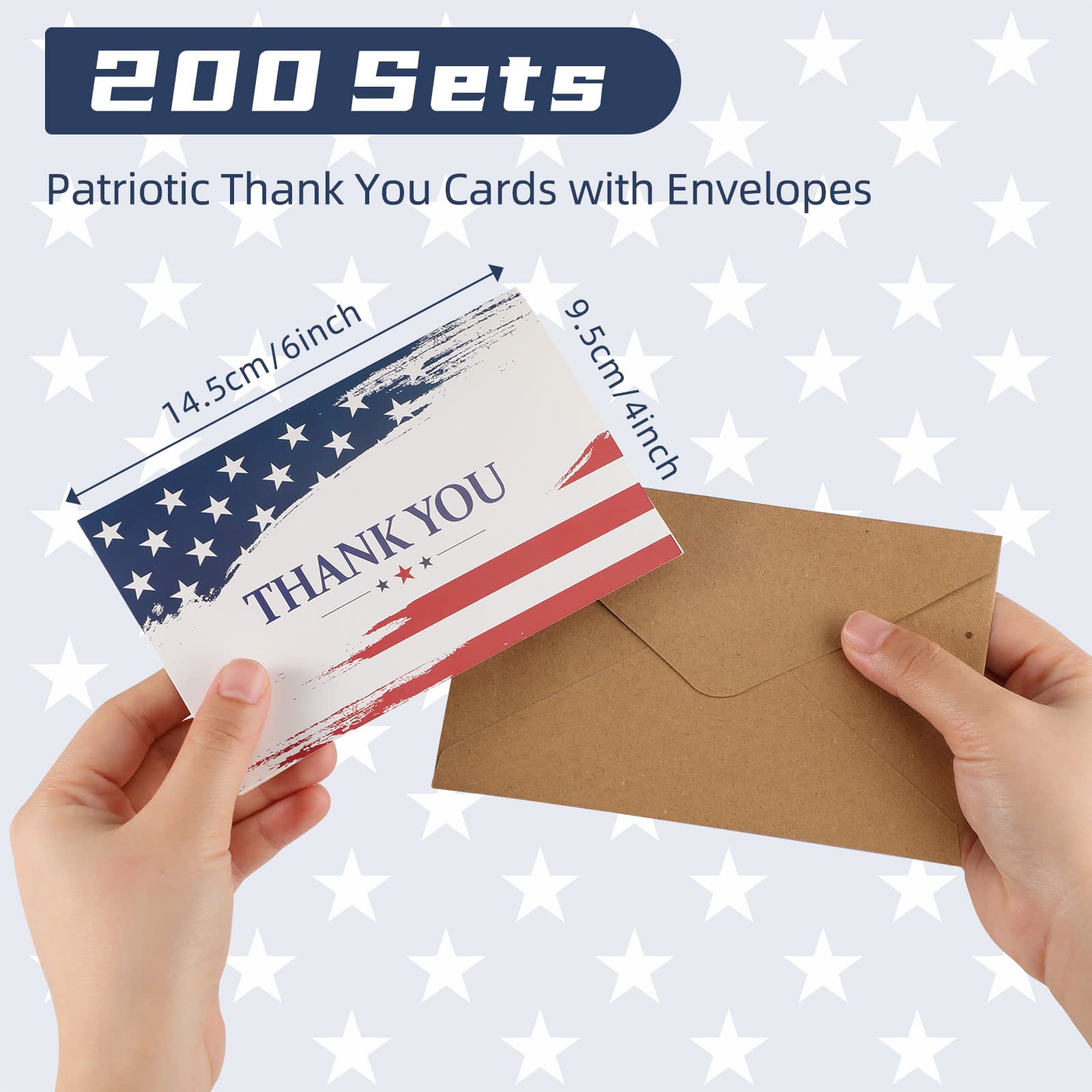 200 Set Blank Patriotic Thank You Cards with Envelopes Military Appreciation Note Greeting Cards Bulk American Flag Thank You Postcards Cards for Veteran's Day 4th of July Military Party Gifts 4 x 6''