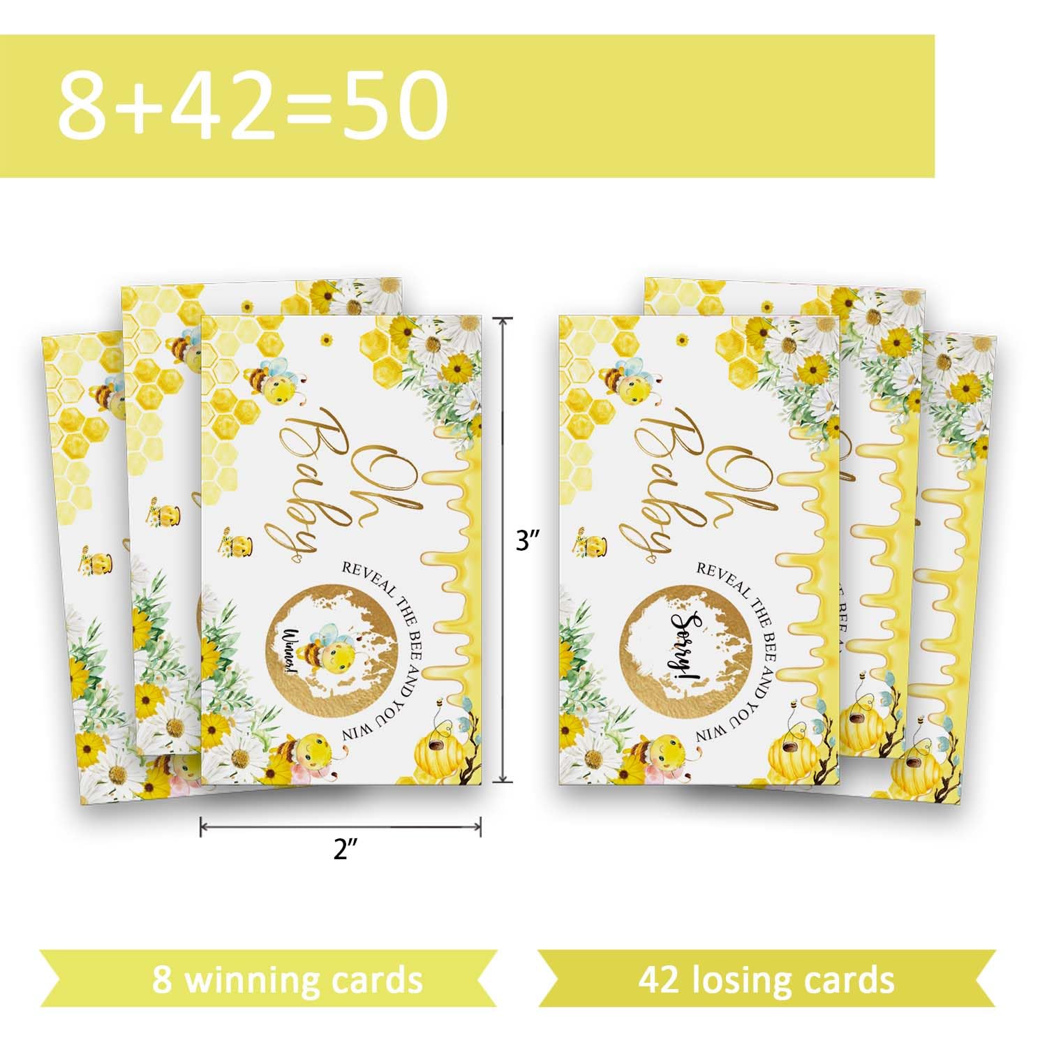 skuhyyg 50 Pack Honey Bee Scratch Off Game - Bumble Bee Baby Shower Birthday Party Activity Lottery Ticket Raffle Cards Girls or Boys Decorative Set