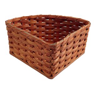 Amish Corner Storage Handmade Solid Oak Woven Wicker Basket (Large)