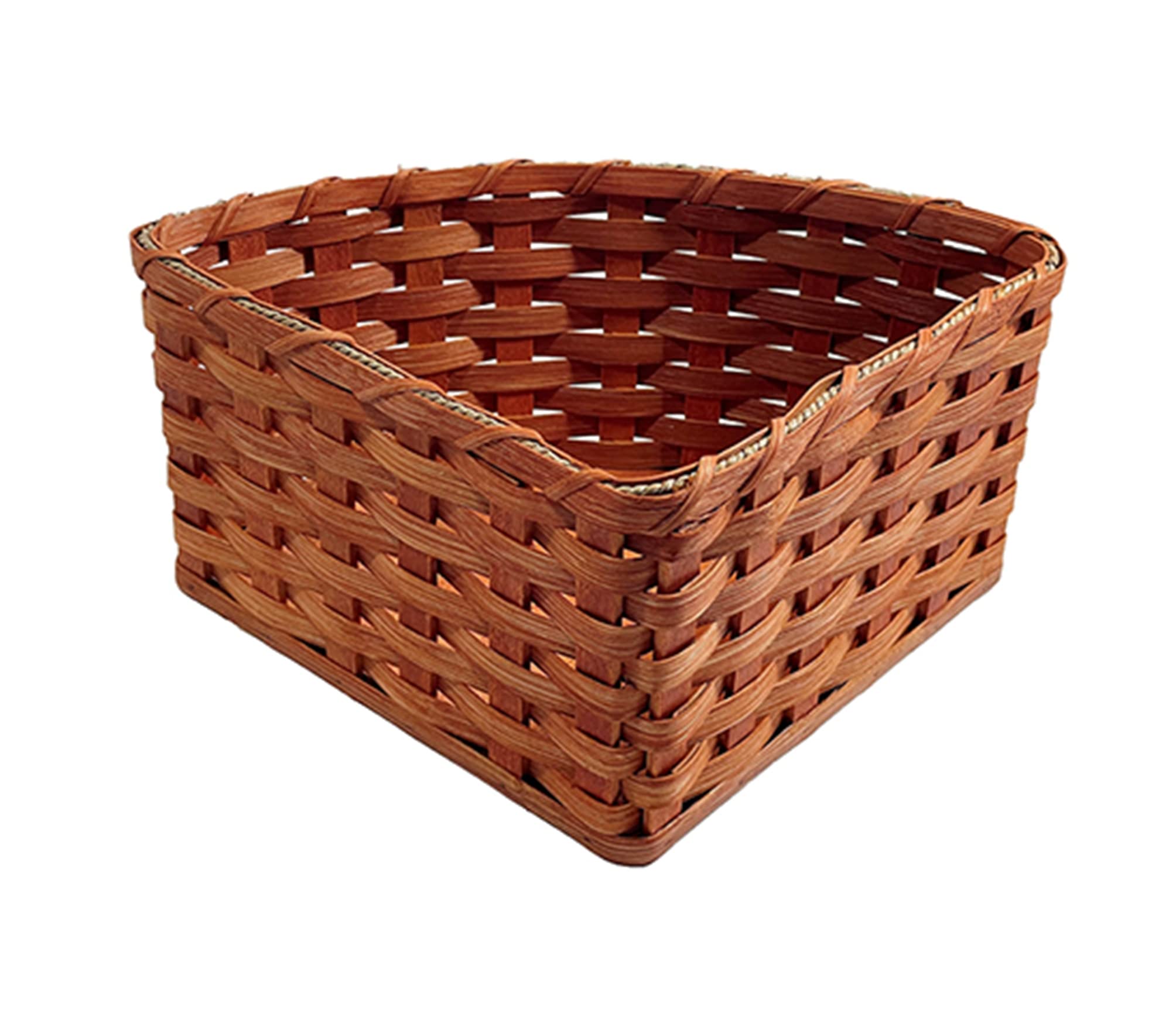 Amish Corner Storage Handmade Solid Oak Woven Wicker Basket (Large)