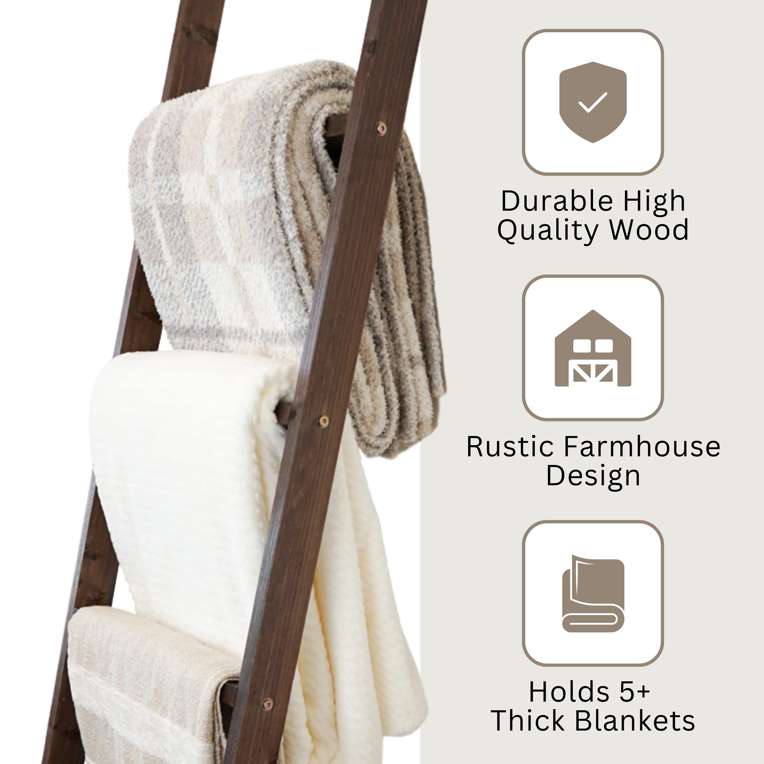 EKNAH 5+ Blanket Wood Ladder Rack - Living Room Decor Storage for Quilts, Comforters, Throws