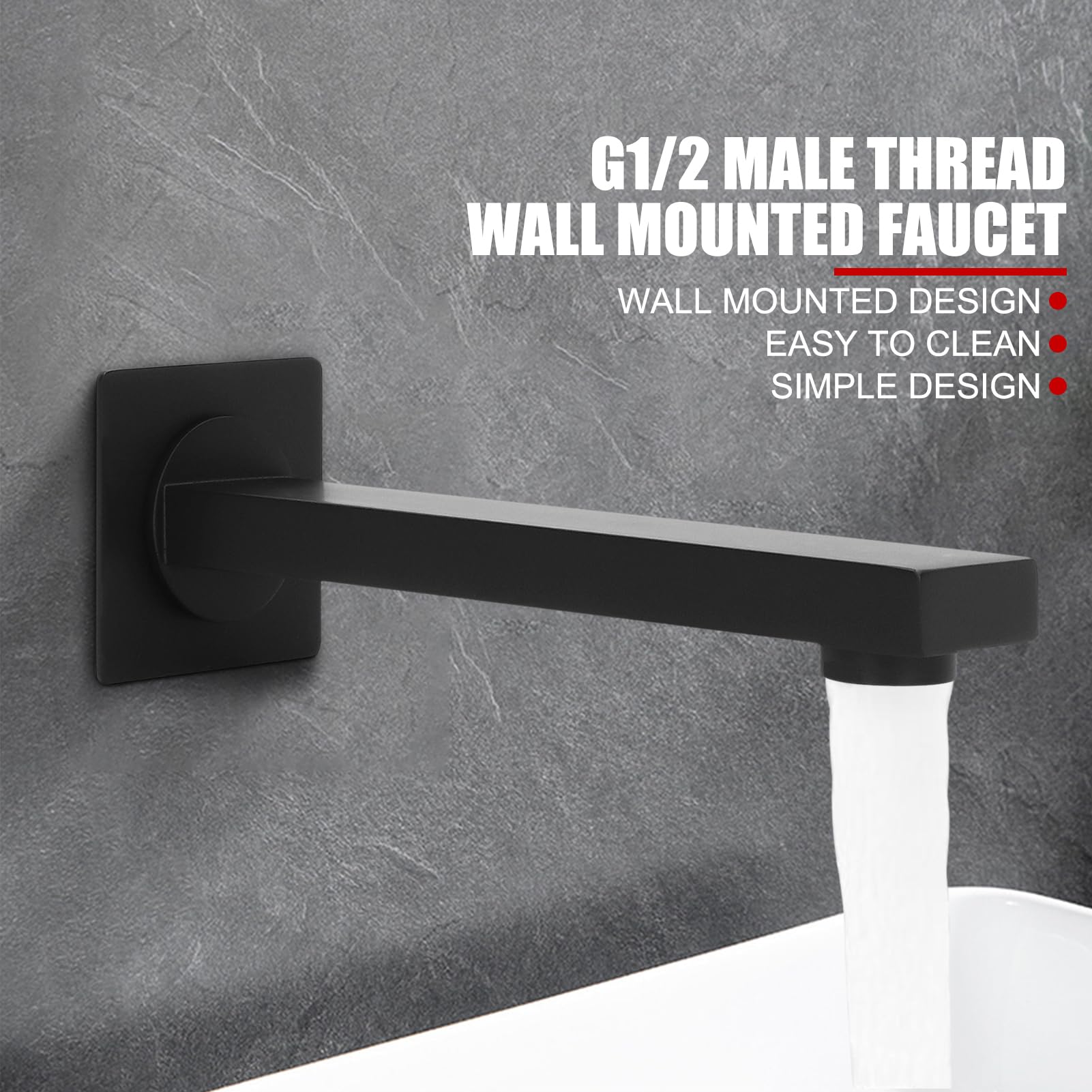 EVTSCAN 7 Inch Modern Matte Black Wall Mounted Bathroom Tub Spout, Stainless Steel Universal G1/2 Tub Spout DIY Replacement for Bath Decor, Easy to Install, Not Included Handle