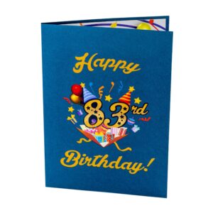 iGifts And Cards Happy 83rd Blue Birthday 3D Pop Up Greeting Card – Awesome 83 Birthday Card For Man, Woman, Happy Eighty Three Birthday Gift For Dad, Mom, Husband, Wife Present, 5" X 7"