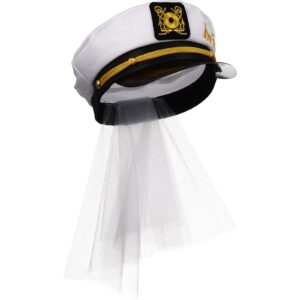 abaodam bride captain hat with veil white yacht hat wedding bridal party hat nautical hair accessories cosplay costume for women girls bachelorette party decor