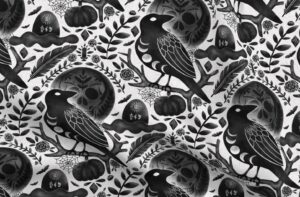 spoonflower fabric - dark halloween night raven magic feather gothic bats skull printed on petal signature cotton fabric fat quarter - sewing quilting apparel crafts decor