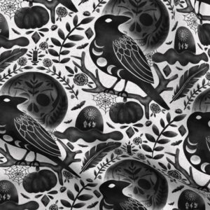 Spoonflower Fabric - Dark Halloween Night Raven Magic Feather Gothic Bats Skull Printed on Petal Signature Cotton Fabric Fat Quarter - Sewing Quilting Apparel Crafts Decor