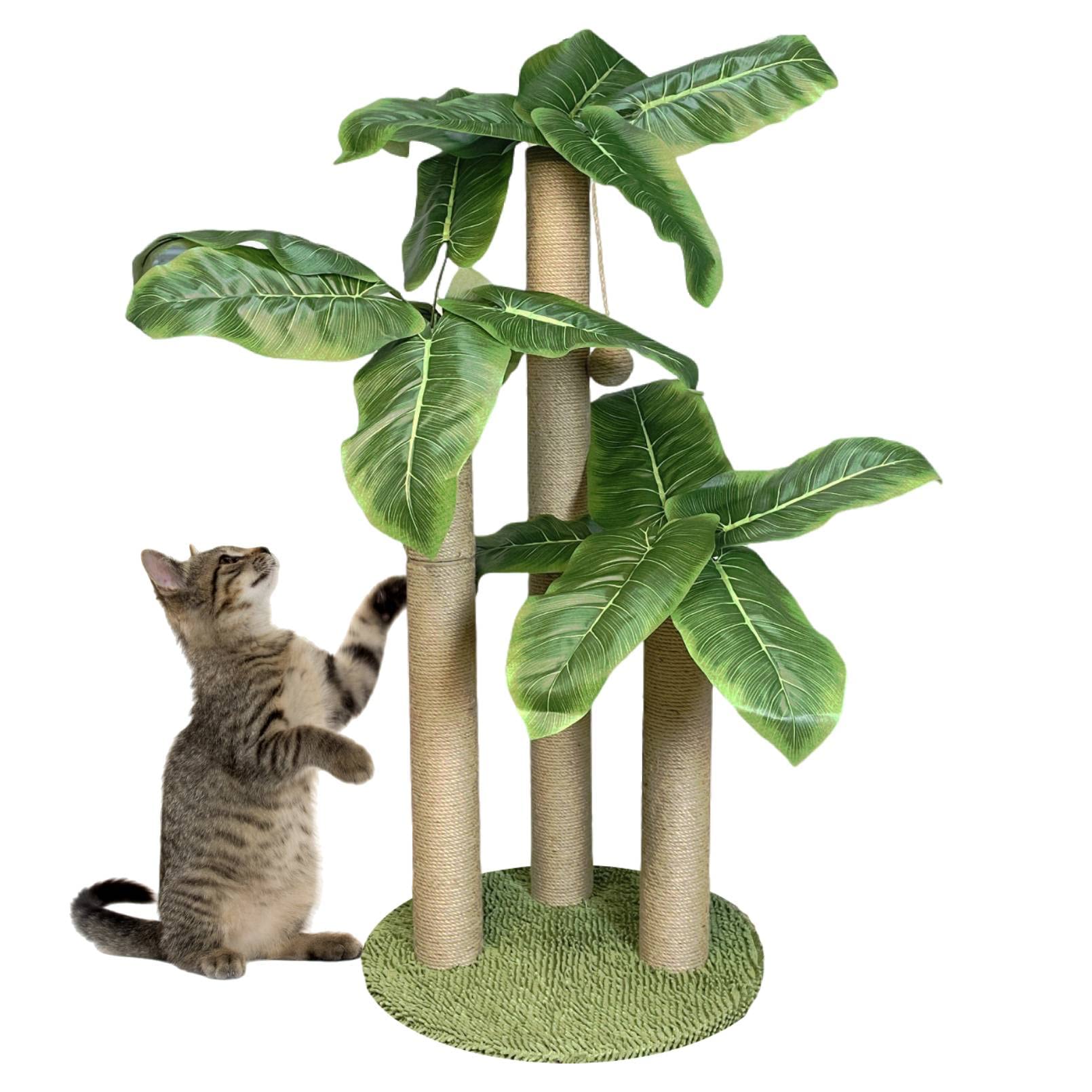 Fhiny 35.4"Tall Cat Scratching Post, Cat Scratcher with 3 Scratching Poles for Adult Kitten Scratching Tree Hanging Ball Toy Cute Canna Vertical Kitty Activity Center for Indoor Large Cat Kitty Rabbit