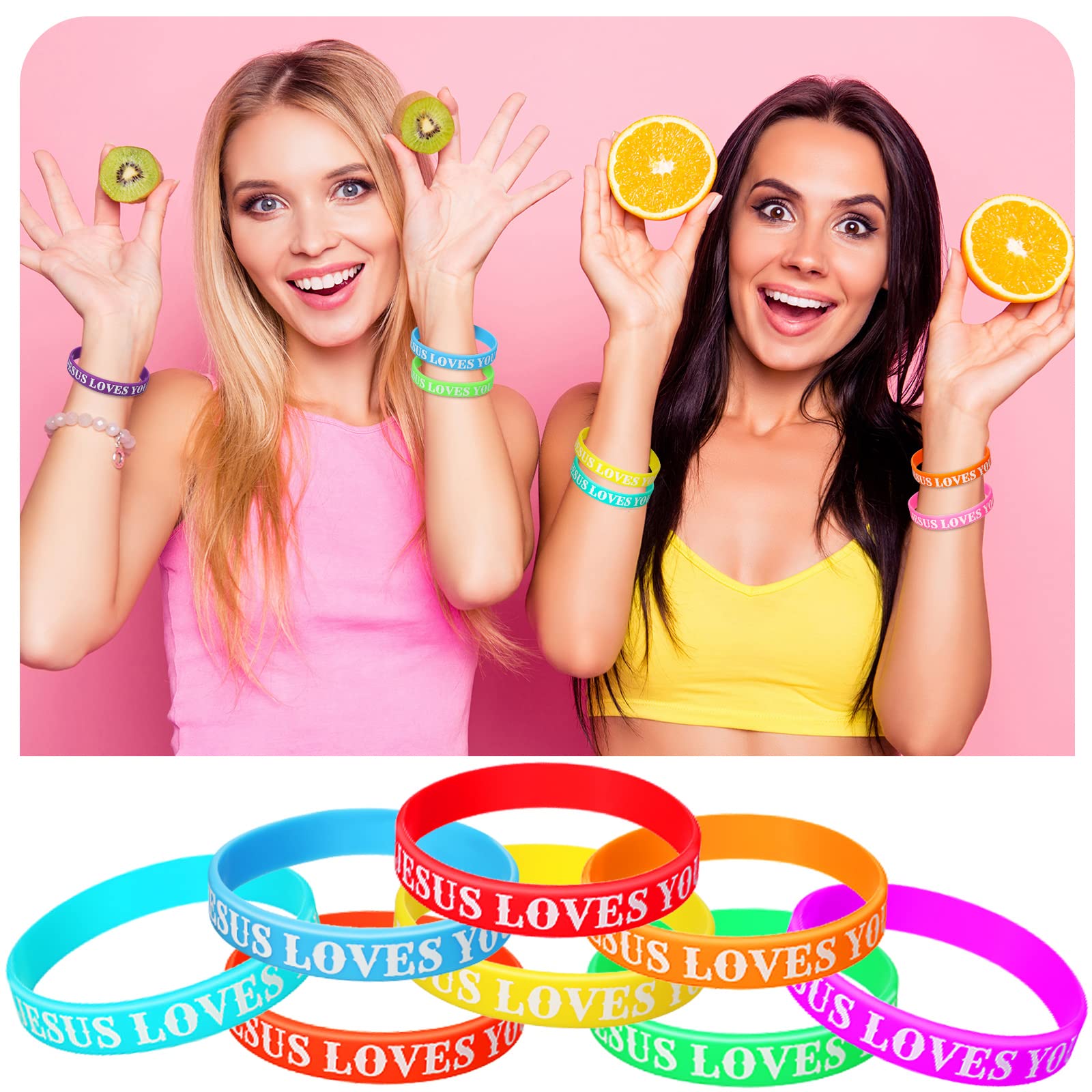 Lewtemi 100 Pcs Jesus Loves You Silicone Bracelet Colorful Rubber Wristbands Christian Bracelet Bulk Motivational Rubber Wristbands Inspirational Bracelet for Men Women Party Favors(Bright Color)