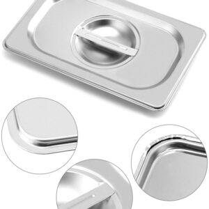 QWORK Solid Pan Lid with Handle, 4 Pack Stainless Steel Steam Table Pan Cover for 1/4 Size Steam Pans