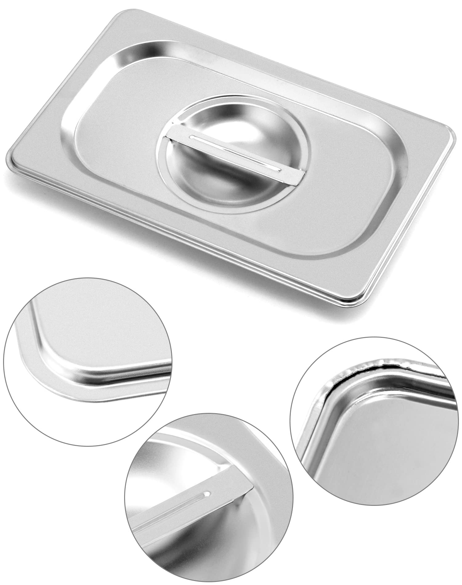 QWORK Solid Pan Lid with Handle, 4 Pack Stainless Steel Steam Table Pan Cover for 1/4 Size Steam Pans