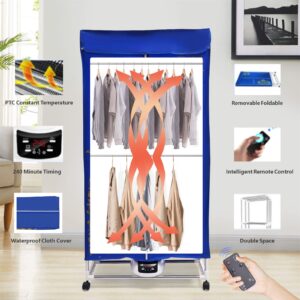 Portable Clothes Dryer, Electric Clothes Dryer Machine with 3 Gears & Remote Control, Timing Function, Folding Clothes Dryer for Travelling, Apartment, Home, 1200-1500 Watts