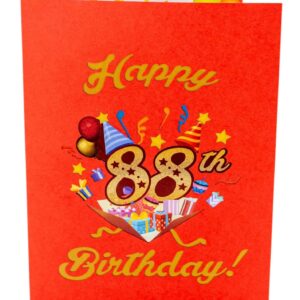 iGifts And Cards Happy 88th Red Birthday 3D Pop Up Greeting Card – Awesome 88 Birthday Card For Woman, Man, Happy Eighty Eight Birthday Gift For Mom, Dad, Wife, Husband Present, 5" X 7"