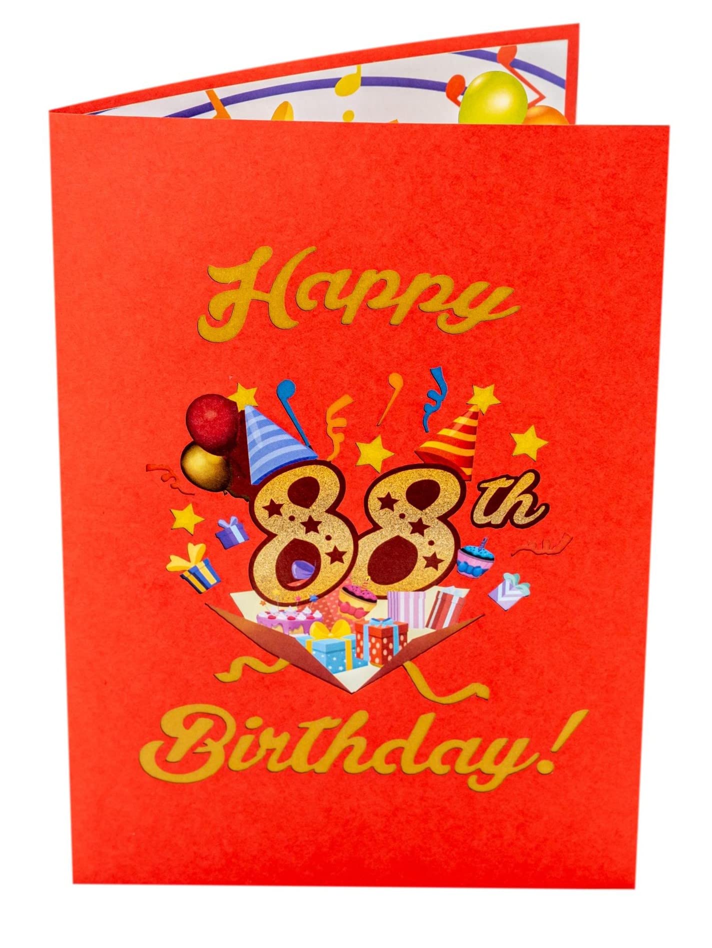 iGifts And Cards Happy 88th Red Birthday 3D Pop Up Greeting Card – Awesome 88 Birthday Card For Woman, Man, Happy Eighty Eight Birthday Gift For Mom, Dad, Wife, Husband Present, 5" X 7"