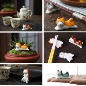 10 Pcs Cute Lucky Cat Chopsticks Holder Japanese Style Ceramic Cat Chopstick Rest Set Dinner Spoon Stand Knife Fork Holder (Dog)