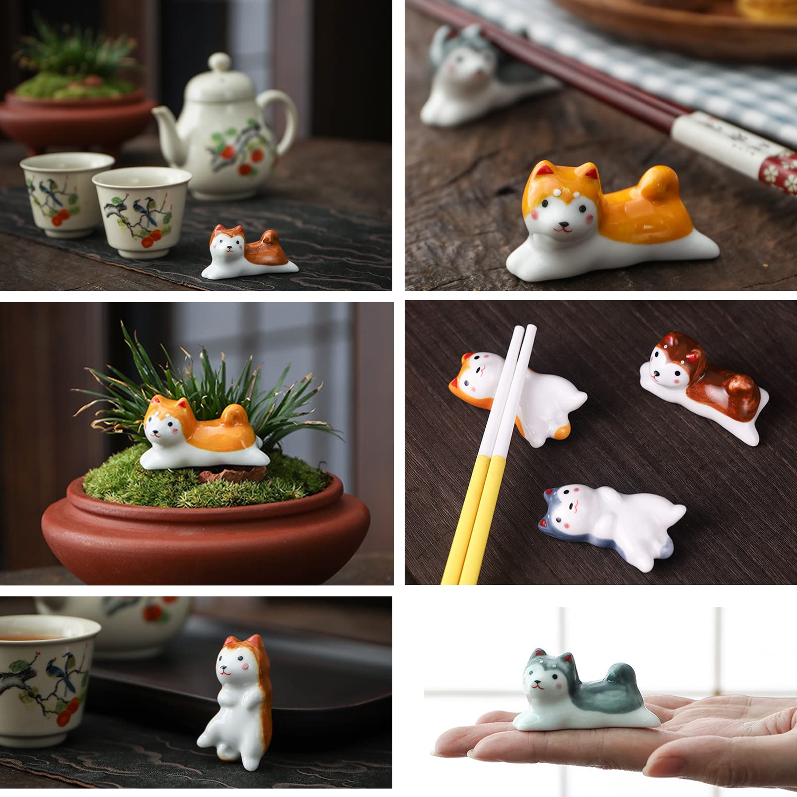 10 Pcs Cute Lucky Cat Chopsticks Holder Japanese Style Ceramic Cat Chopstick Rest Set Dinner Spoon Stand Knife Fork Holder (Dog)