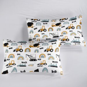 BailiPromise Cartoon Excavator Sheet Set for Kids Boys Teens Truck Construction Bedding Set Full Size Rainbow Construction Vehicle Bed Sheets Under Construction Fitted Sheet & Flat Sheet 4 Piece