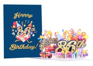 igifts and cards happy 86th blue birthday 3d pop up greeting card – awesome 86 birthday card for man, woman, happy eighty six birthday gift for dad, mom, husband, wife present, 5" x 7"