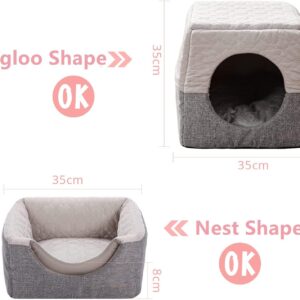 DREAMSOULE Cat Cosy Cube Bed, 3-in-1 Foldable Cat Dog Soft Sofa Cave Bed,Cool and Warm Tent Cave Microfiber Bed House with Removable Washable Cushion Pillow for Indoor Cats Small Dogs Puppy Pets