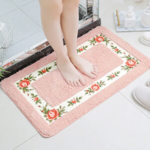 barelove rose floral area rugs ultra soft low pile shag rug, non slip washable modern floor mat pad for living room bedroom bathroom dorm kitchen entryway, christmas decoration,17.7 x 29.5 inch