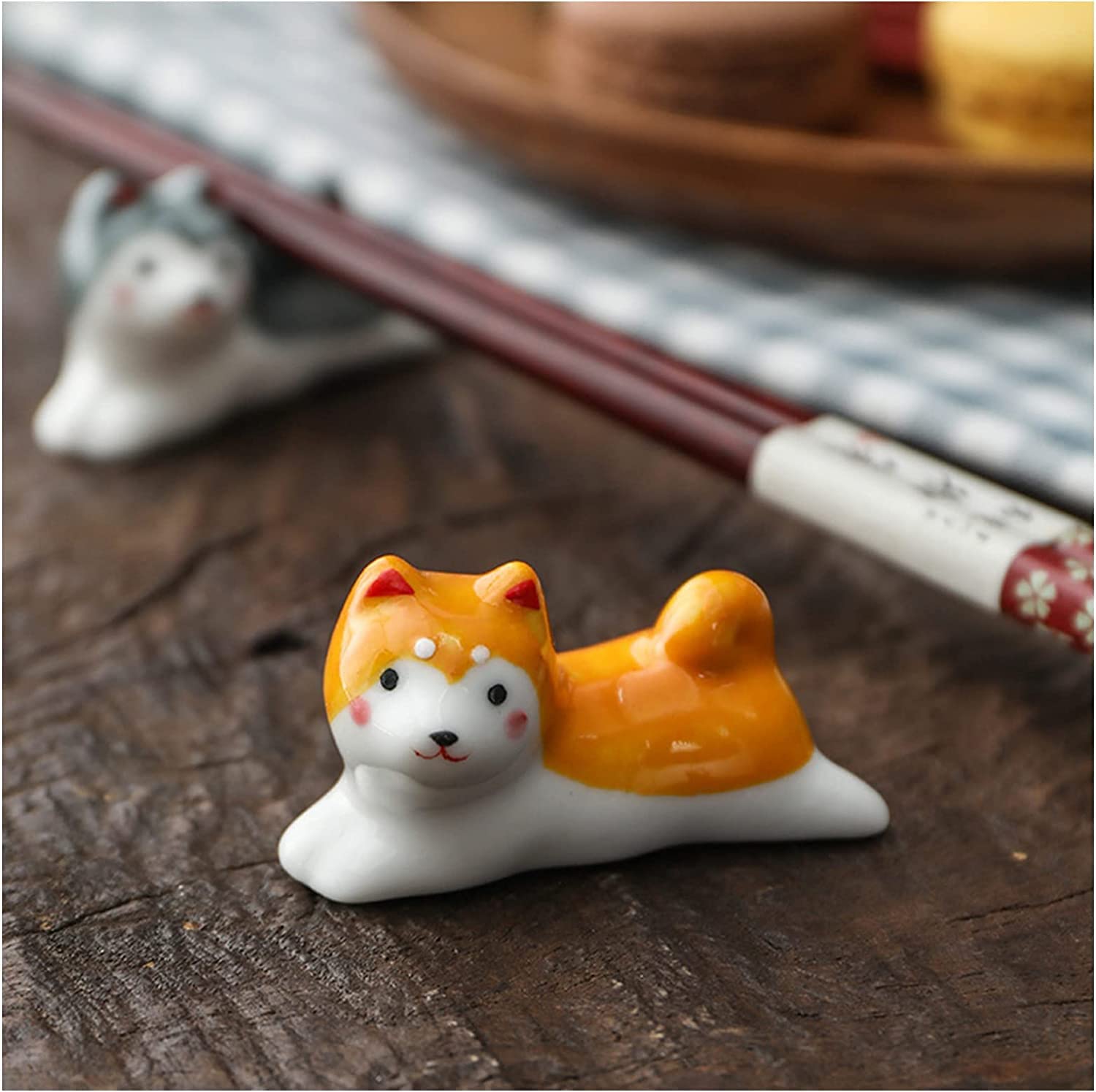 10 Pcs Cute Lucky Cat Chopsticks Holder Japanese Style Ceramic Cat Chopstick Rest Set Dinner Spoon Stand Knife Fork Holder (Dog)