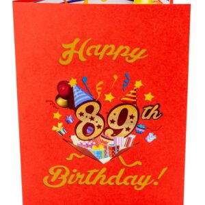 iGifts And Cards Happy 89th Red Birthday 3D Pop Up Greeting Card – Awesome 89 Birthday Card For Woman, Man, Happy Eighty Nine Birthday Gift For Mom, Dad, Wife, Husband Present, 5" X 7"