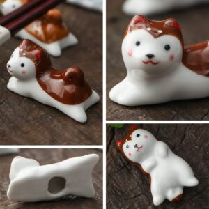 10 Pcs Cute Lucky Cat Chopsticks Holder Japanese Style Ceramic Cat Chopstick Rest Set Dinner Spoon Stand Knife Fork Holder (Dog)