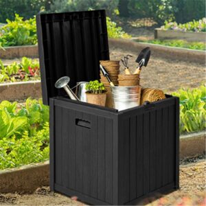 SUNCROWN 51 Gallon Square Deck Storage Box Resin Outdoor Storage Container with Handles for Patio Garden Yard, Black