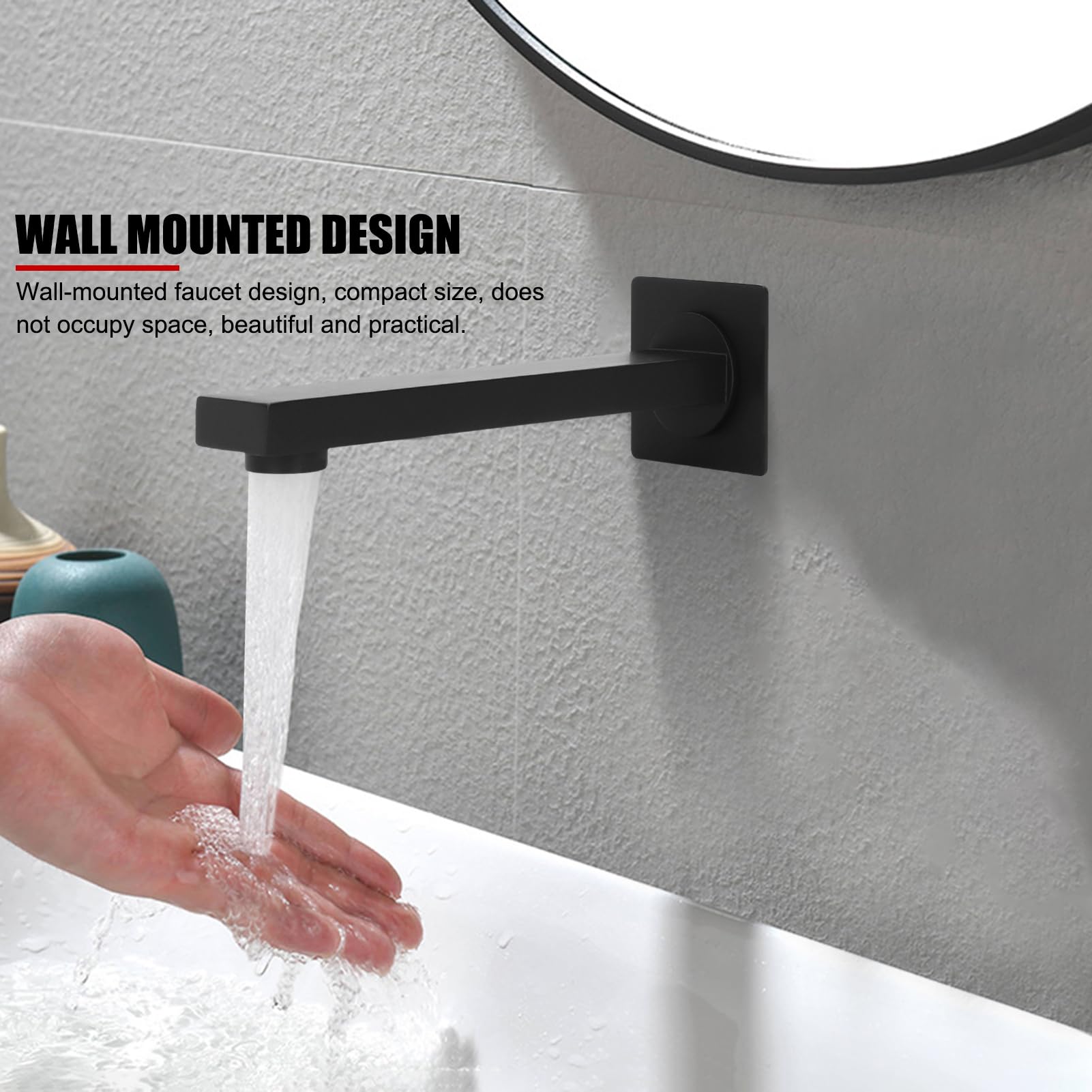 EVTSCAN 7 Inch Modern Matte Black Wall Mounted Bathroom Tub Spout, Stainless Steel Universal G1/2 Tub Spout DIY Replacement for Bath Decor, Easy to Install, Not Included Handle