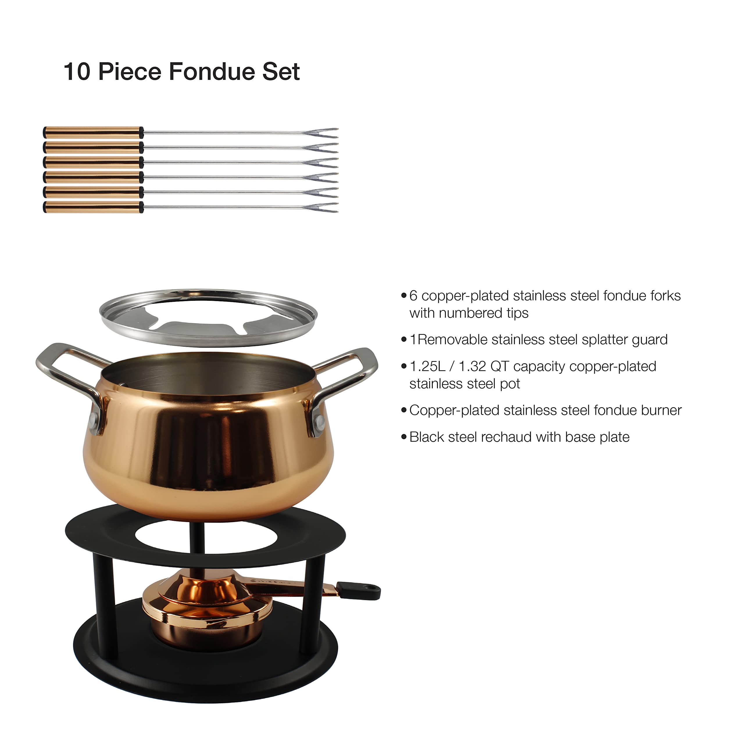 Swissmar Peak 10-Piece Copper Plated Stainless Steel Fondue Set